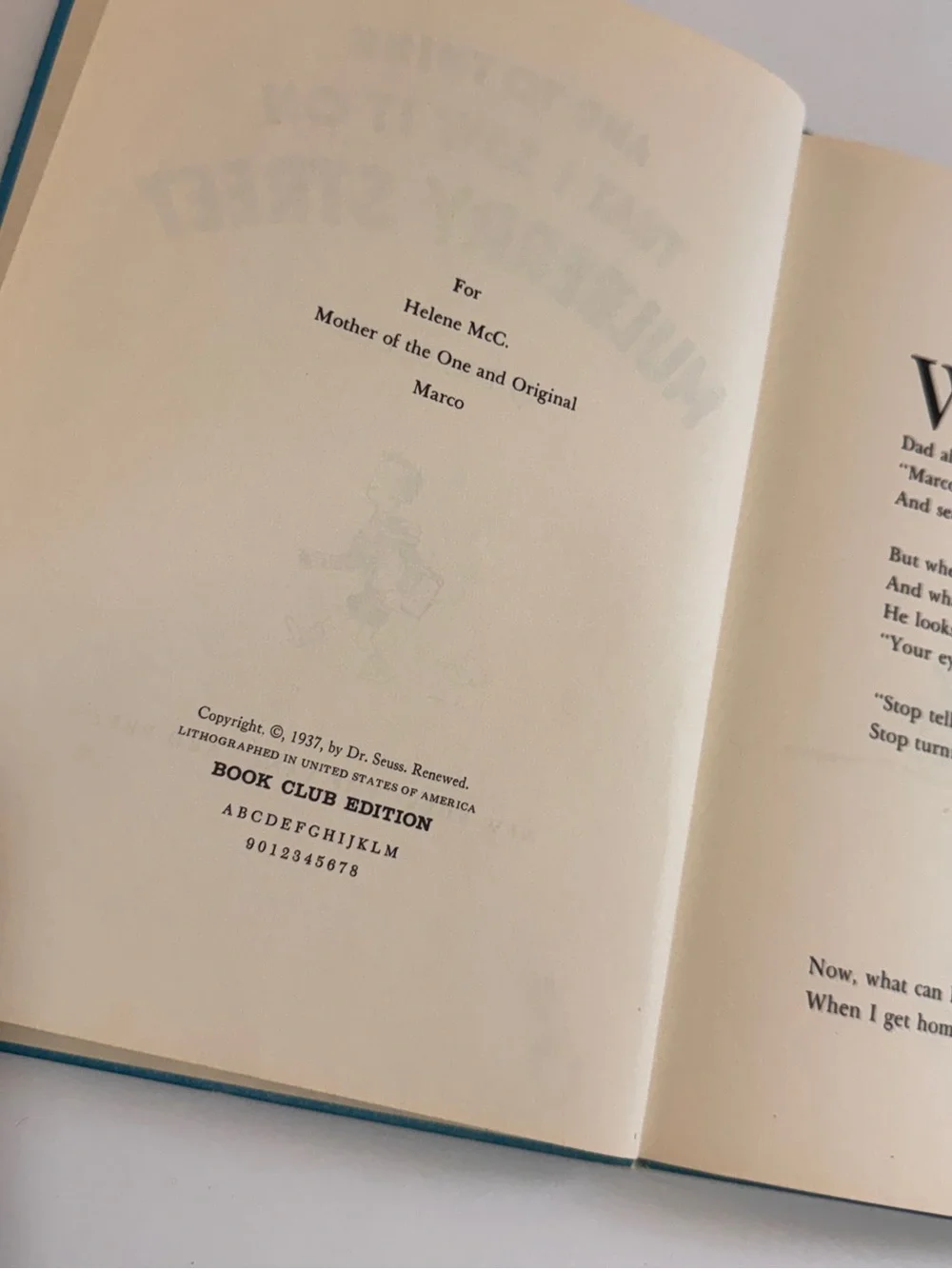 Dr. Seuss And to Think That I Saw It on Mulberry Street Book Club Hardcover